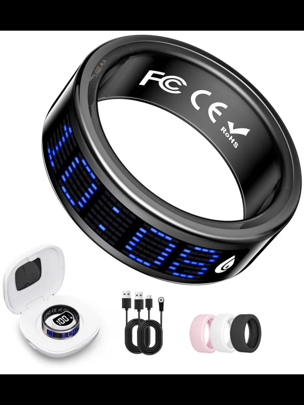 LED Smart Ring with Blue Display - Black #13 NIB